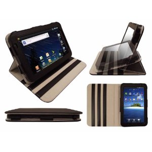Leather-style case holding galaxy tab showing how it will tilt at various angles